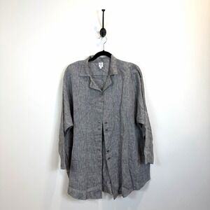 M Square Neetu Malik Gray Linen Blend Button Up Tunic Top Sz 2/US 12/14